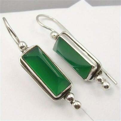 1 Pair Elegant Minimalist Green Geometric Drop Earrings, Graceful Bohemian Earrings For Women, Versatile Daily & Holiday Accessory
