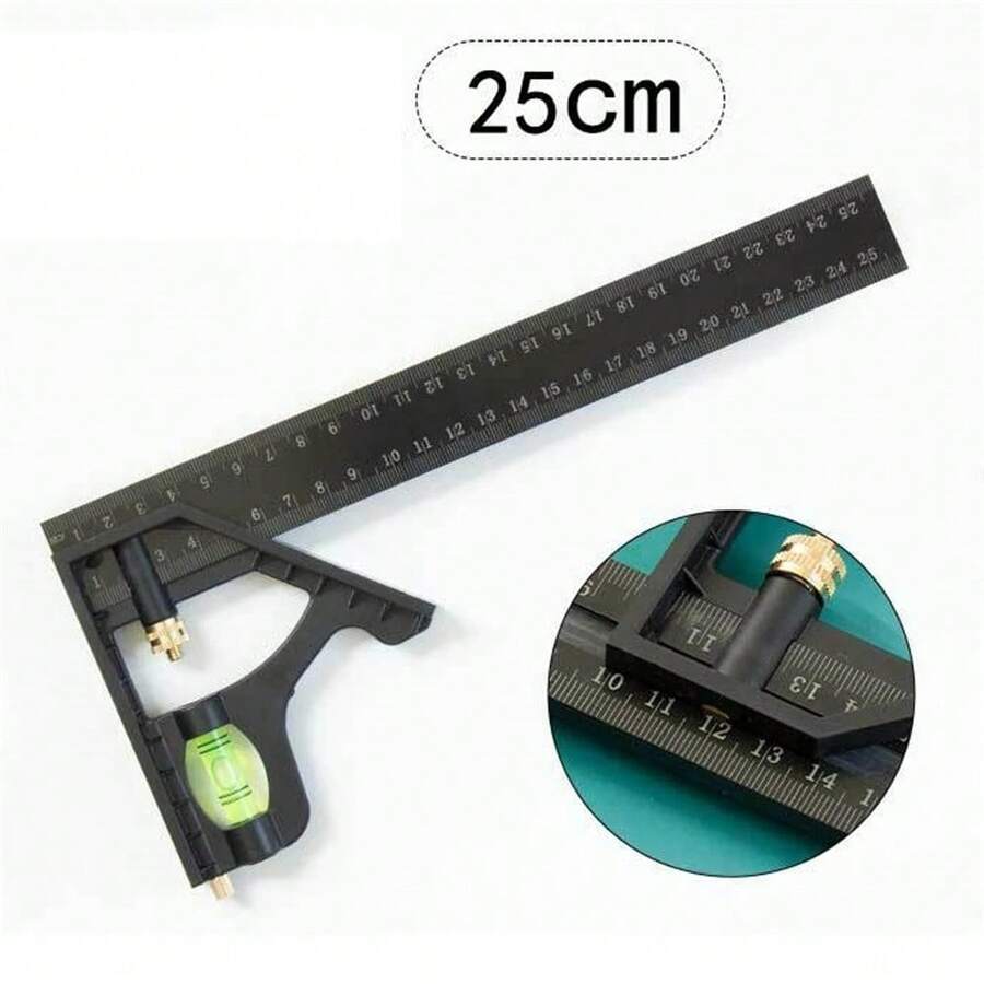 Adjustable Combination Right Angle Ruler, 15/20/25cm, 45/90 Degrees With Bubble Level Gauge, Measuring Tools, Leveling Instrument GXDI - 25cm - View 1
