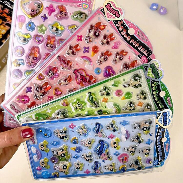 ランダムクリエイティブかわいい3Dスポットステッカー、かわいいカートゥーンやアニマルデザイン、子供への贈り物、ぬいぐるみ、ストレス解消、DIYスマホケース装飾。色の違いのあるスタイルがランダムで送られます。 - マルチカラー - 見る 1