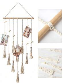 30个木夹DIY编织照片墙套装，波西米亚风格，可制作悬挂式照片墙，用于卧室、宿舍或客厅的家居墙面装饰，是生日、毕业等场合的理想礼物。 - 照片牆 - 查看 9