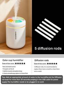 Colorful Gradient Humidifier With LED Light, USB Plug, 6 Essential Oil Options, Quiet Humidification. Suitable For Air-Conditioned Rooms, Bedrooms, Hotels, Offices, Dorms, Bathrooms, Pet Rooms, Yoga Studios. - Mist - View 13