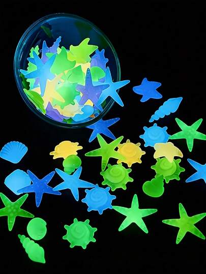 50/100/200pcs Glow-In-The-Dark Ocean Decor - Aquarium Decorations, Luminous Starfish & Seashells | Absorb Light & Self-Luminous, Create Ambiance, Assorted Shapes (Starfish, Seashell, Coral, Colorful Stones, Etc.) - Suitable For Fish Tank/Aquarium Landscaping, Vase Decor, Garden Path, Party Decoration, Home Tabletop, Display Window, Hotel, Bar, Handmade DIY, Holiday/Celebration Decor