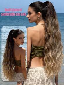 WaveTrip Inspired 32-Inch Long Wavy Synthetic Fiber Ponytail, With Clip Design, Suitable For Daily Wear, Valentine's Day Gift For Women - Ombre - View 4