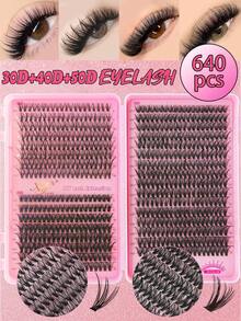 640/608片D型卷翘仿貂毛假睫毛，高容量单片假睫毛，适合新手和专业人士在家DIY。30D+40D+50D+60D+80D+100D混合款式分段式假睫毛册，可打造不同眼妆效果，柔软自然，持久轻盈。 - D - 查看 16