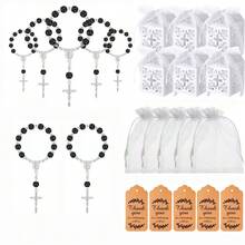 100Pcs Baptism Gift Set In Bulk, Including 25 Black Cross Baptism Gifts, 25 Drawstring Stiff Gauze Bags, 25 Thank-You Kraft Paper Labels, 25 Baptism Party Wedding Supplies Gifts, And White Boxes - View 9