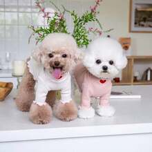 1 pieza Camiseta con estampado de corazón a rayas para perro, adecuada para primavera/verano, Caniche toy, Teddy, Bichón Frisé - Blanco - Ver 7