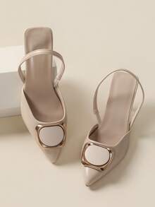 Nuevos zapatos de tacón alto de punta fina y diseño de espalda abierta, versátiles para uso en fiestas - Albaricoque - Ver 9