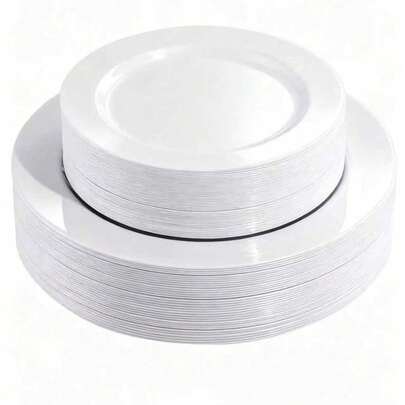 10/20/25/50pcs Set White Plates, 10.25" Large Plate And 7.5" Small Plate, Luxury High-End Dinnerware, Ideal For Family Gatherings, Birthday Parties, Outdoor Events, Holiday Parties, Weddings, Suitable For Multiple Occasions