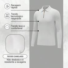 Men's Ribbed Long-Sleeve Polo Shirt With Zipper, Premium Knit - 白色 - 查看 4