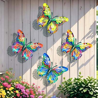 4/2/1pcs Colorful Metal Butterfly Wall Decor, Multicolor Floral Garden Decoration, Vibrant Butterfly Garden Ornament For Spring, Outdoor Fence Wall Decor, Suitable For Decorating Outdoor Fence, Garden, Yard, Home, Patio Or Balcony In Spring