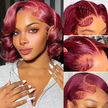 Uveous 99J Burgundy Bob 13x4 HD Transparent Lace Front Wigs Human Hair Wig Human Hair Pre Plucked Hairline Lace Frontal Short Body Wave Bob Wigs For Women Human Hair - S99J - 查看 3