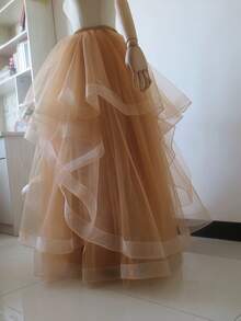 1件女士长款薄纱裙，高腰蓬蓬裙，轻盈雪纺新娘裙，适合拍摄、走秀等场合 - 彩色 - 查看 5