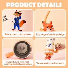 Miniso 可爱疯狂动物城角色保温吸管杯便携旅行水瓶礼品 - 彩色 - 查看 6