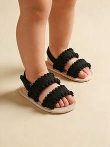 Newborn/Infant Girls' Summer Soft Bottom Retro Sandals, Infant Toddler Shoes, Nursery Shoes - Black - View 12
