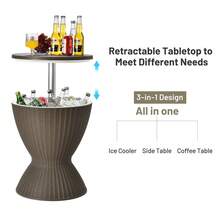 COSTWAY Outdoor Ice Cooler, 8 Gallon Cool Bar Table, Weather Resistant Ice Bucket W/Height Adjustable Tabletop, Imitated Rattan Style, 3-In-1 Cocktail Table For Party, Barbecue, Picnic, Brown - Brown - View 6