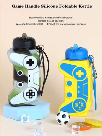 Game Controller Collapsible Silicone Kids Water Bottle 600ml, Platinum Silicone, Foldable & Drop Resistant, Carabiner Clip, Leakproof | Eid Gift, Ramadan Special, Backto School, Easter Basket, Christmas Stocking Stuffer For Boys Girls Gamers