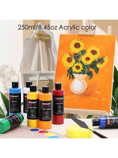 250ml/8.45oz Bottled Acrylic Paints, Vibrant Colors, Fine Texture, High Opacity, Suitable For DIY Wall Painting, T-Shirts, Shoes, Jeans, Canvas Bags And Other Art Painting, Can Be Used On Fabric, Wall, Stone, Glass, Ceramic, Models And Wooden Items, Suitable For Beginners