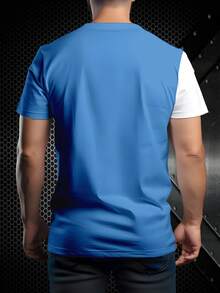 男士阿根廷足球图案T恤 - 3D印花蓝白条纹设计，透气面料，常规版型圆领短袖休闲运动球迷T恤 - 彩色 - 查看 2