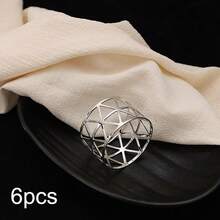 6-10pcs Elegant Minimalist Metal Triangle Pattern Napkin Rings, Suitable For Wedding Table Setting, Holiday Party, Guest Reception Dining Table Decor - Silver - View 8