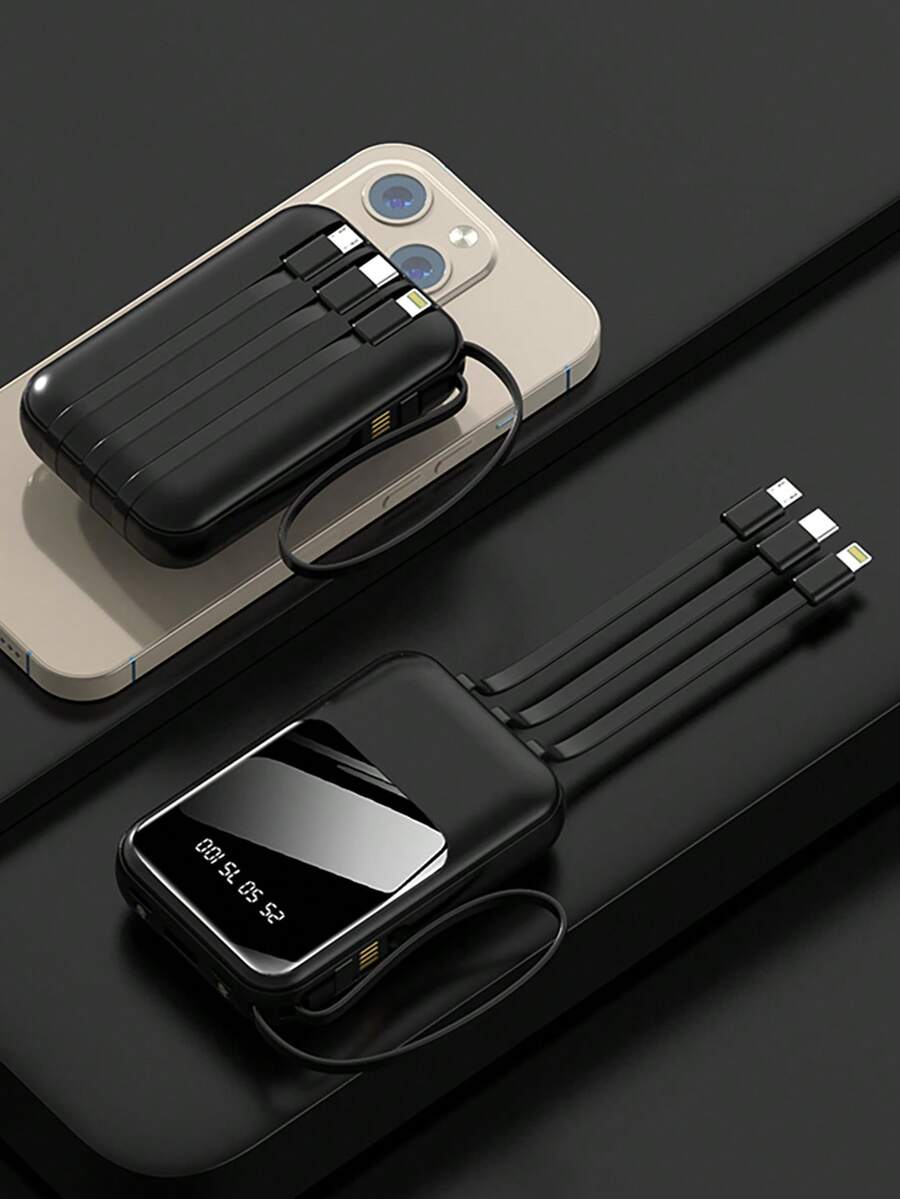 Mini Power Bank 20000mAh Built-In Fast Charging With Digital Display And 4 Cables Portable External Power Bank - 黑色 - 查看 1