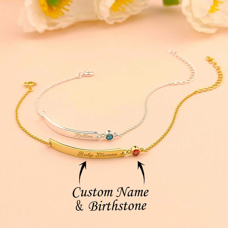 Customized Bar Bracelet Personalized Birthstone Bracelet Name Bracelet Engraved Bracelet Message Bracelet Mother's Day Gift - Multicolor - View 1