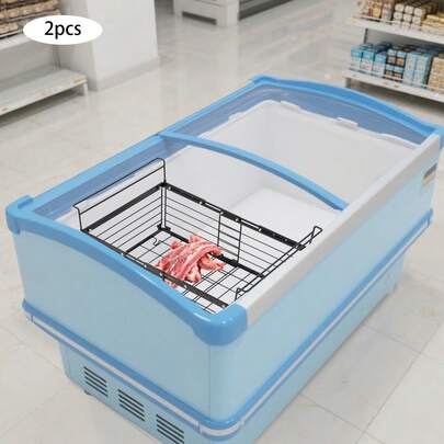 SHIOUCY 2PCs Black Adjustable Freezer Baskets, 19.29-24.8in Ventilated Grid Storage Organizer For Refrigerator Food Storage Reduce Waste Freezer Organization With Handles