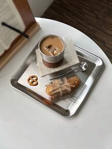 1pc Ins Style Stainless Steel Rectangular Coffee/Cake/Dessert Serving Tray, Suitable For Pastries, Bread, Snacks In Cafes, Homes, Restaurants, Parties, Offices - Multicolor - View 5