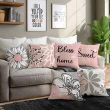 MEMNUN 6 buc. fețe de pernă moderne minimaliste gri și roz cu imprimeu floral geometric cu margarete [fără inserție de pernă], 45*45 cm / 50*50 cm / 40*40 cm, [imprimare pe o singură față] Home Sweet Home & Bless This Home Quotes, decor modern pentru casă, huse de pernă din poliester pentru canapea, pat, sufragerie, dormitor, mașină, birou, hotel, potrivite pentru toate anotimpurile, cadou perfect pentru familie și prieteni. - Multicolor - Vizualizare 8