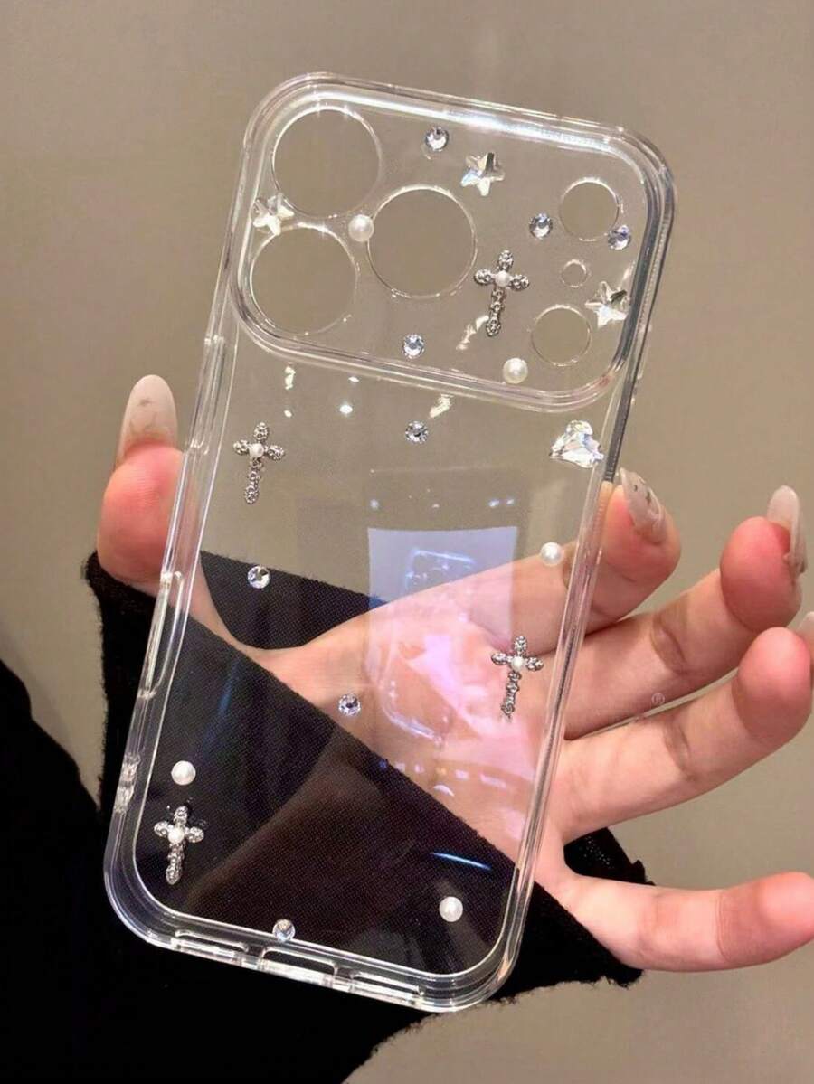 奢华闪亮钻石星月透明硬质PC手机壳，适用于 17 Pro Max、17 Pro、16、15、14、13、12 Pro Max、11，透明时尚防震后盖