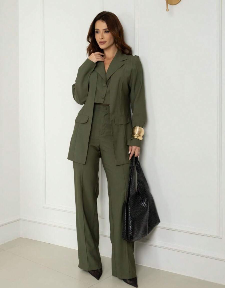Women's Premium Blazer And Pants Set - xanh quân đội - Xem 1