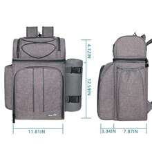 "Hap Tim- Cesta de Picnic para 2 2 Personas Mochila de Picnic con Soporte para Vino Manta de Forro Polar Juego de Cubiertos Perfecto para Playa Viaje de Dí- "Gris "2 Persona - Gris - Ver 3
