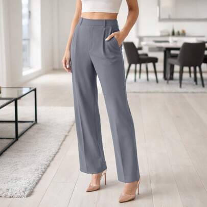 Lux Decor Women's Soft Stretch Solid Color Pants With 5 Functional Pockets – Durable And Comfortable Polyester Spandex Blend, Perfect For Workwear, Activewear, And Everyday Use, 240 GSM High-Quality Fabric, Flexible Fit, Available In Sizes S-XL, Versatile Trousers For All Occasions, Practical And Stylish Casual Pants