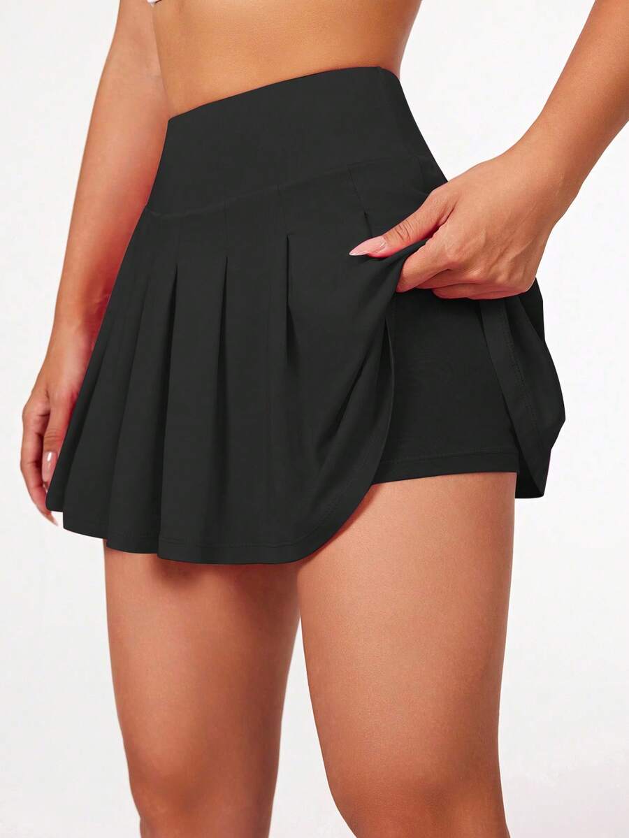 Women's High-Waisted Ruffled Short Skirt For Fitness, Gym, And Comfort In Supplex Fabric - 黑色 - 查看 1
