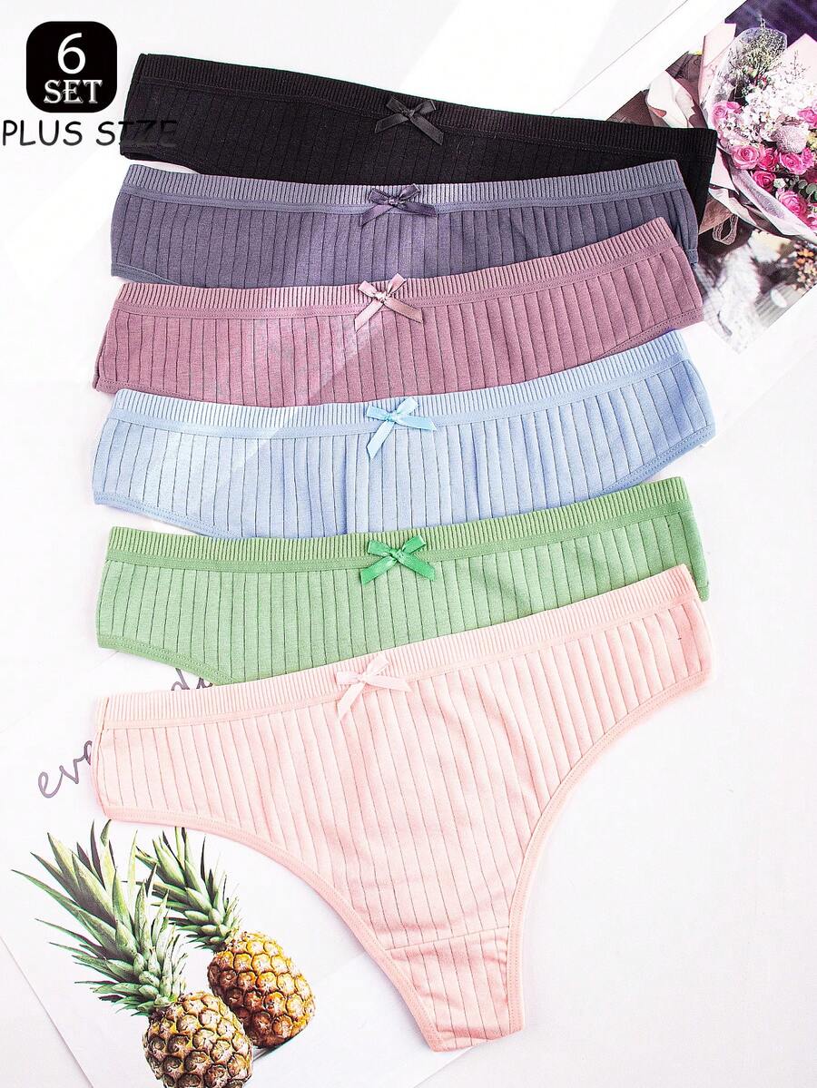 6 Pieces Of Women's Sexy Thong Underwear, Breathable Low Waist Hip Underwear, Soft And Comfortable Cotton Thread Fabric, Suitable For Daily And Spring/Summer Wear Of Women's Plus Size Sexy Thong Underwear - Nhiều màu - Xem 1
