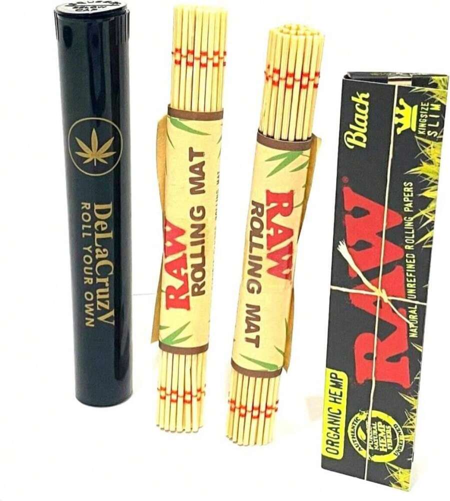 RAW Rolling Mat 'Natural Bamboo '2 Mats, 1 Pack Raw Organic King Size And ADLC Tube - 白色 - 查看 1