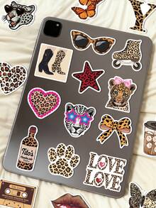 50pcs Fashion Leopard Print Creative Stickers DIY Guitar Luggage Refrigerator Water Cup Planner Supplies Decorative Laptop Personalization Stickers - Multicolor - View 4