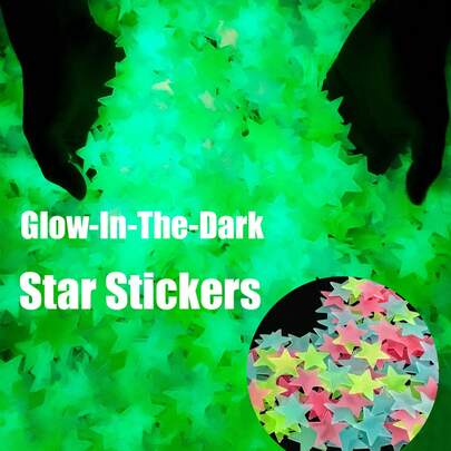 100pcs/Pack 3cm Glow-In-The-Dark Star Wall Stickers, 3D Luminous, Solid Color & Mixed Color, Glowing Stars, Fluorescent Wall & Ceiling Stickers To Make Bedroom Shine Like Night Sky, Bedroom Decor, Home Decor, Glow Stickers, Luminous Stickers, Gifts, Spring/Summer Decor Gifts