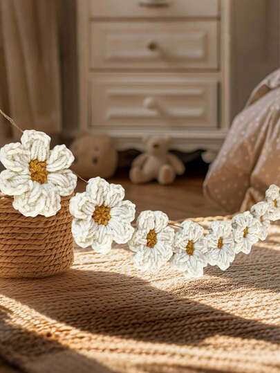 8pcs White Daisy Crochet Flower Wreath Wall Hanging Decor, Handmade Crochet Daisy Mother's Day Decoration, Nursery Gender Reveal Baby Shower Wedding Birthday Party Decor, Bedroom, Dream Catcher Design