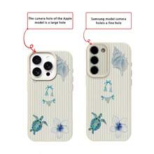 1个TPU材质清新蓝白条纹海龟比基尼贝壳花纹手机壳，兼容 17 Pro Max/17/16 Pro Max/15/13/12/11、S20 FE/A15/S24/A55、Note 11/Note 12/Note 13 Pro，全包防摔软壳保护套 - 白色 - 查看 7