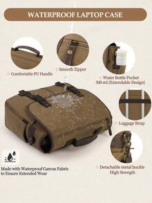 Men's Briefcase Messenger Bag, Large-Capacity Laptop Briefcase 15.6-Inch Men's Canvas Laptop Briefcase With Adjustable Shoulder Strap, Khaki - Multicolor - View 4