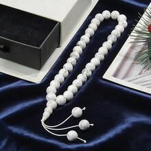 33颗10毫米天然白色绿松石珠手链，男女皆宜，精美礼盒包装，理想的斋月礼物 - 白色 - 查看 7