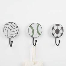 1pc/4pcs Creative Ball-Shaped Hooks, Sturdy Installation, Decorative Hooks Suitable For Entryway, Utility Room, Basketball, Football, Volleyball, Softball Pattern Hooks - مشاهدة 5