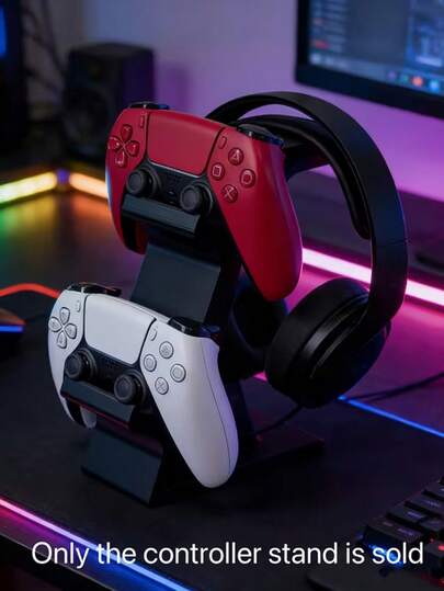 Giá đỡ tay cầm chơi game & giá để tai nghe, giải pháp lưu trữ cho tay cầm chơi game và tai nghe, được làm từ nhựa bền, giá để bàn tiết kiệm không gian cho nhiều loại tay cầm và tai nghe, thiết kế tối giản đen trắng.