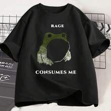 Men's "La Ira Me Consumes" Vintage Graphic T-Shirt Short Sleeve Cotton Frog Print Men's Clothing - 黑色 - 查看 3