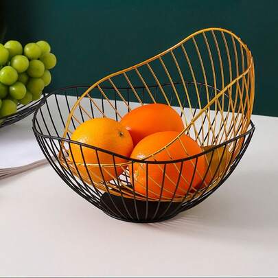 1pc Wrought Iron High-Value Fruit Basket, Household Fruit Snack Plate, Rust-Proof And Corrosion-Resistant, Hollow And Ventilated, Retains Water, Suitable For Household Living Room To Place Fruits, Bagged Snacks, Etc.