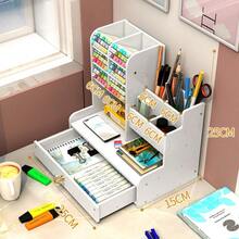 1 pieza Organizador de escritorio DIY para portalápices y almacenamiento, organizador de papelería de oficina multifuncional, taza de madera y plástico de gran capacidad - Multicolor - Ver 12