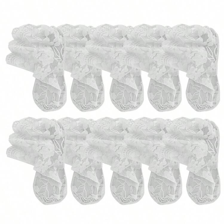 1/5/10双装 女士春夏洛丽塔薄款透气镂空纯色时尚蕾丝休闲梅花图案短袜 - 彩色 - 查看 13