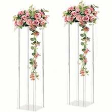 1pc Acrylic Square Flower Stand, Desktop Vase Holder, Home Party Decor, Transparent Cylindrical Vase Rack, Geometric Wedding Centerpiece Decor, Wedding Party Floral Display Stand, Wedding Stage Floral Arrangement, Home Decor Flower Rack - Transparent - View 3