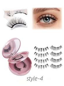 3 Pairs Magnetic False Eyelashes, Natural Style, Reusable, Comes With Eyelash Curler And 5 Eyelash Brushes, No Glue Needed, Assorted Styles, Easy To Wear And Remove, Natural Makeup Effect, Suitable For Daily, Party, Stage, Banquet Makeup, Also Suitable As Women's Day/Valentine's Day/Music Festival/Christmas/Christmas Eve/Thanksgiving Gift - 黑色 - 查看 15