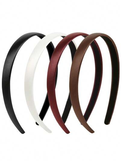 4条缎面加厚发带，纯色简约设计，适合女性日常及运动使用。